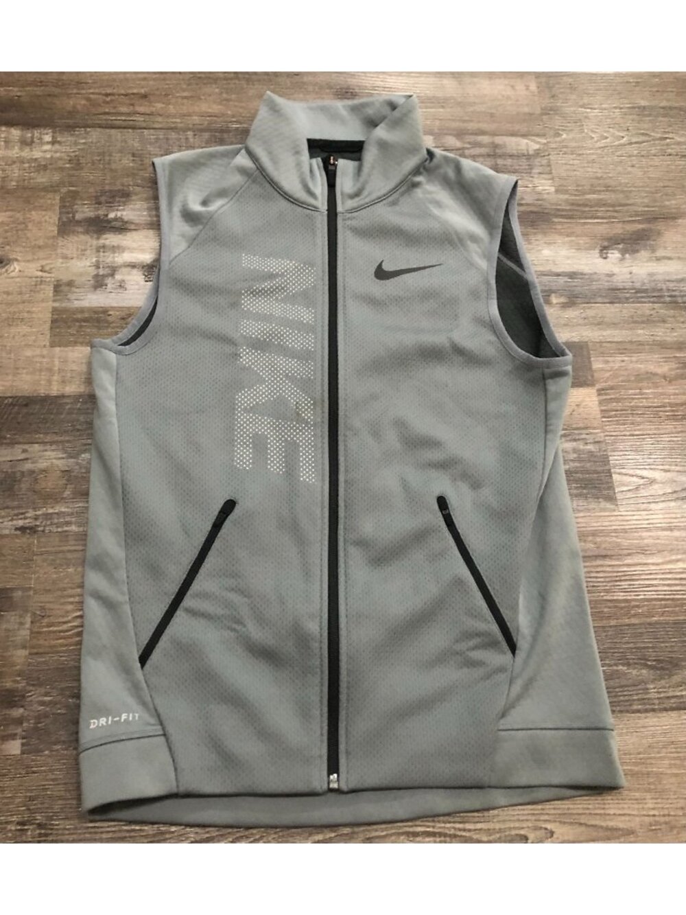 Nike Dri Fit Vest Full Zip Men Size Small Gray